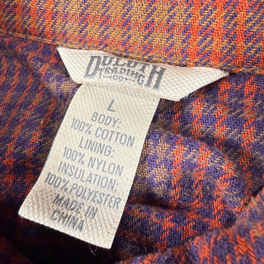 Duluth Trading Co Shirt Jacket Women L Orange Plaid Quilted Flannel Insulated - Picture 3 of 8